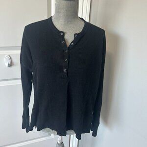 Offline by Aerie Waffle Snap Neck Henley Black NWOT Size M